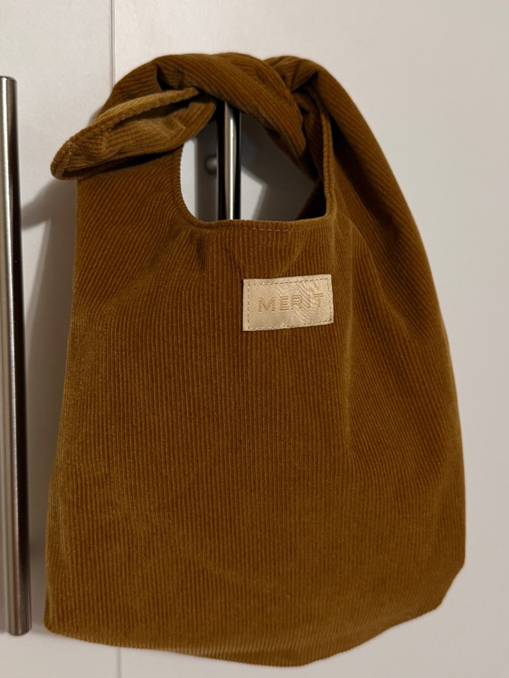 Merit Signature Corduroy Tie-Top Bag in Caramel